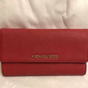 Michael Kors Red Saffiano Leather Trifold Wallet